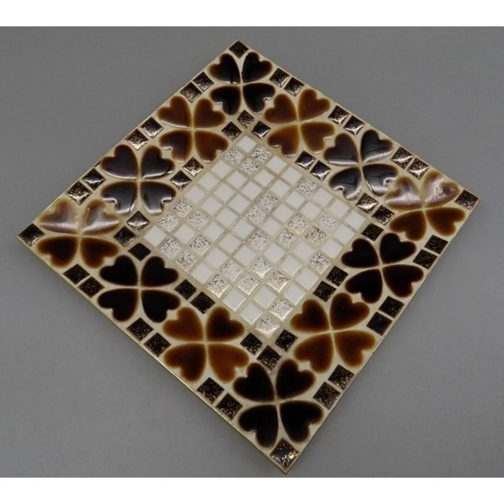 Vintage MCM Clover Mosaic Tile Tray Dish Ashtray Retro Gold Fleck Trinket